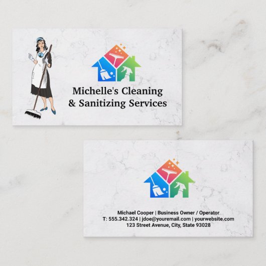 Reinigungsmaid | Icons für Hausreinigung Visitenkarte (Vorne/Hinten)