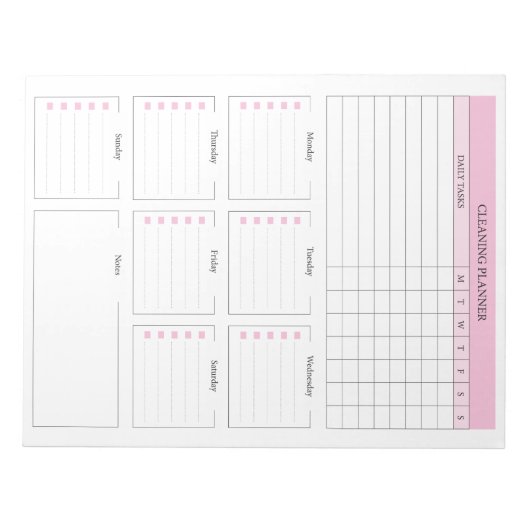 Reinigungsplaner - Checkliste für die Reinigung Notizblock (Vorderseite)