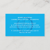 Reinigungsschwamm und Hand mit Sternen auf blau Visitenkarte (Rückseite)