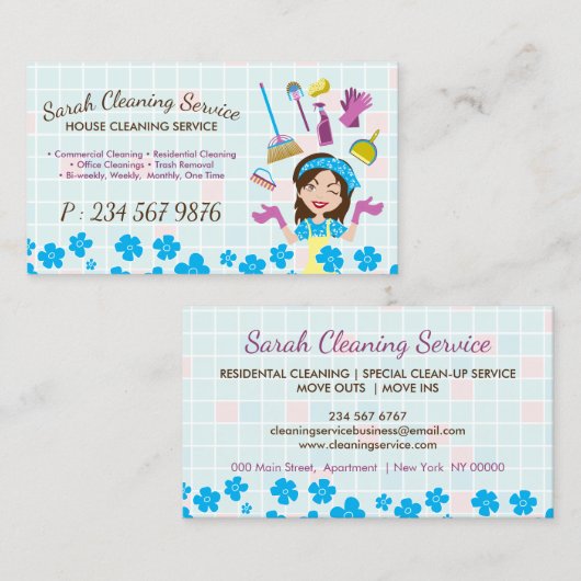 Reinigungsservice des Haushaltes Visitenkarte (Vorne/Hinten)