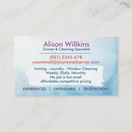 Reinigungsservice - Design im Wasserfarbenstil Visitenkarte (Rückseite)