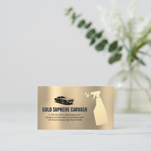 Reinigungsservice für Autos - Gold metallischer Hi Visitenkarte (Stehend Vorderseite)