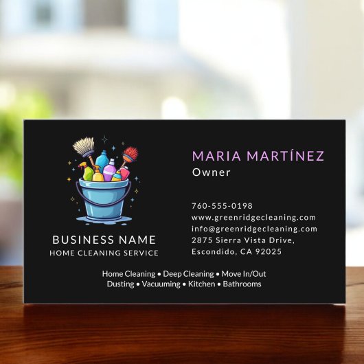 Reinigungsservice für Berufliche schwarze Zuhause Visitenkarte