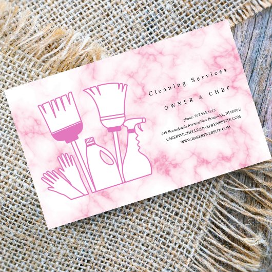 Reinigungsservice für Cartoon mit rosa Marmor Visitenkarte