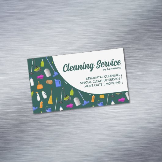 Reinigungsservice für grüne, moderne Häuser Magnetische Visitenkarte (Beispiel)