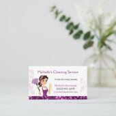 Reinigungsservice für Haushaltshäuser Lila Glitzer Visitenkarte (Stehend Vorderseite)