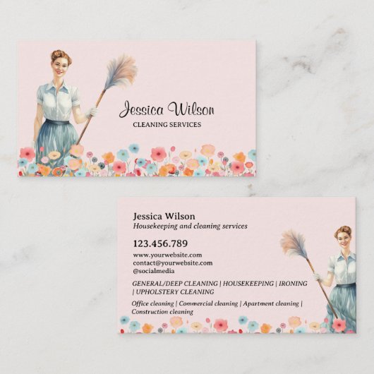 Reinigungsservice für Haustiere Zimmermädchendiens Visitenkarte (Vorne/Hinten)