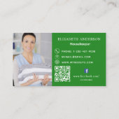 Reinigungsservice - grünes Foto QR-Codeprämie Visitenkarte (Rückseite)
