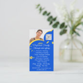 Reinigungsservice-Haus Behaltend QRCode-Foto Blau Visitenkarte (Stehend Vorderseite)