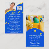 Reinigungsservice-Haus Behaltend QRCode-Foto Blau Visitenkarte (Vorne/Hinten)