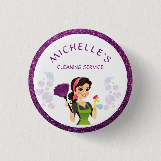 Reinigungsservice Haushaltshilfe Glitzer Unternehm Button (Vorderseite)
