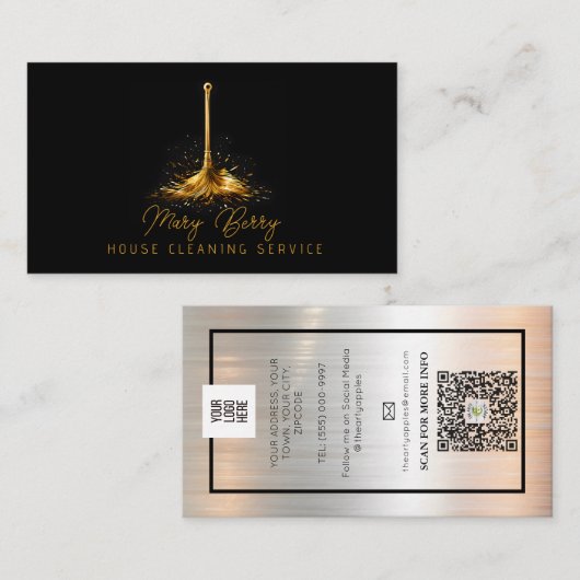 Reinigungsservice Haushaltshilfe Gold-Mop-Logo Visitenkarte (Vorne/Hinten)