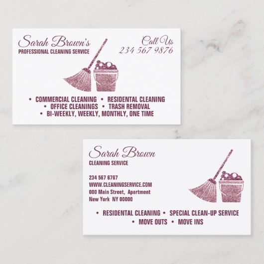 Reinigungsservice Haushaltshilfe Janitorial Elegan Visitenkarte (Vorne/Hinten)