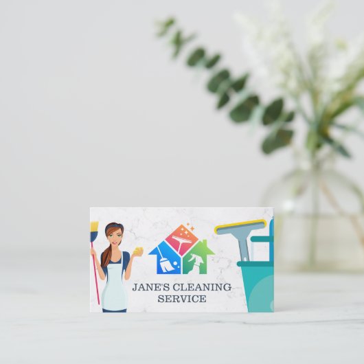 Reinigungsservice | Haushaltshilfe mit Schlafzimme Visitenkarte (Stehend Vorderseite)