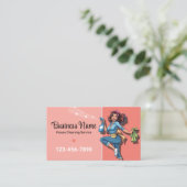 Reinigungsservice Haushaltshilfe Retro Rosa Visitenkarte (Stehend Vorderseite)