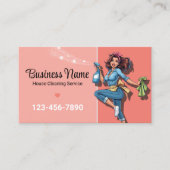 Reinigungsservice Haushaltshilfe Retro Rosa Visitenkarte (Vorderseite)