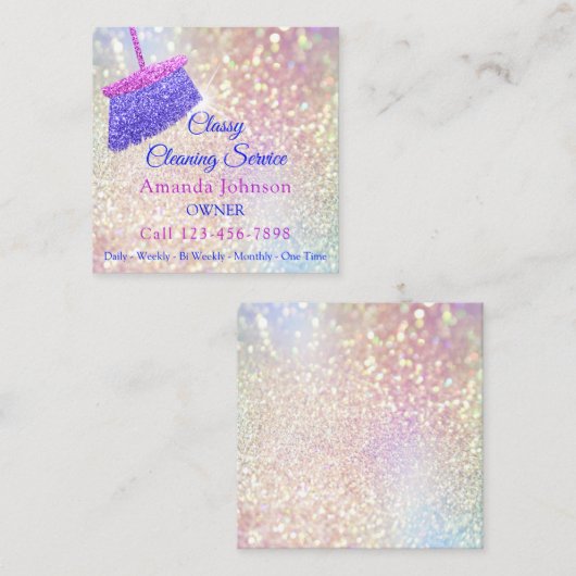 Reinigungsservice Housekeeper Pink Rose Glitzer Quadratische Visitenkarte (Vorne/Hinten)