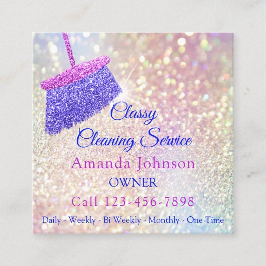 Reinigungsservice Housekeeper Pink Rose Glitzer Quadratische Visitenkarte (Vorderseite)