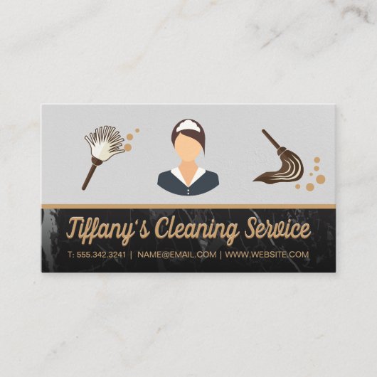 Reinigungsservice | Maid Mop Duster | Marmorplatte Visitenkarte (Vorderseite)