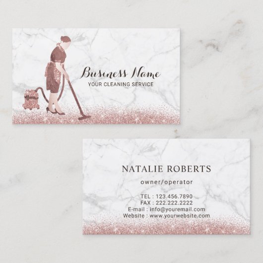 Reinigungsservice Marmor & Rose Gold Glitzer Haush Visitenkarte (Vorne/Hinten)