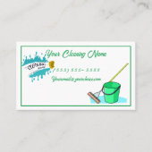 Reinigungsservice mit Reinigern, Eimern und Besen Visitenkarte (Vorderseite)