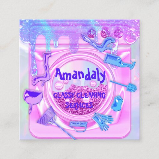 Reinigungsservice QRCode Waschmaschine Quadratische Visitenkarte (Vorderseite)