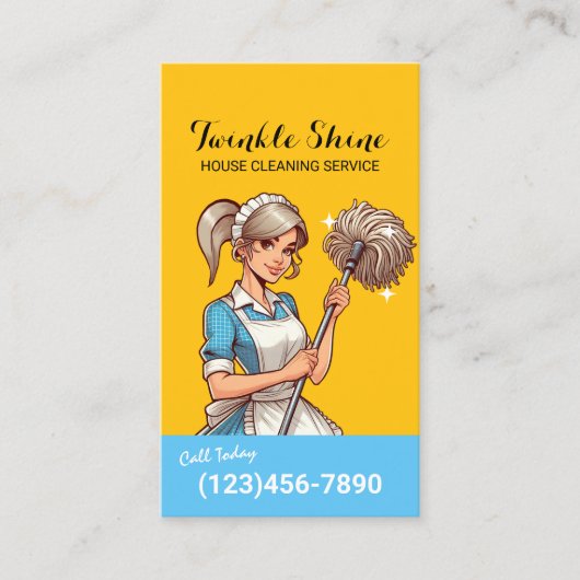 Reinigungsservice Retro Blue & Gold Haushaltshilfe Visitenkarte (Vorderseite)