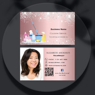 Reinigungsservice Rosa Glitzer QR Foto Premium Visitenkarte