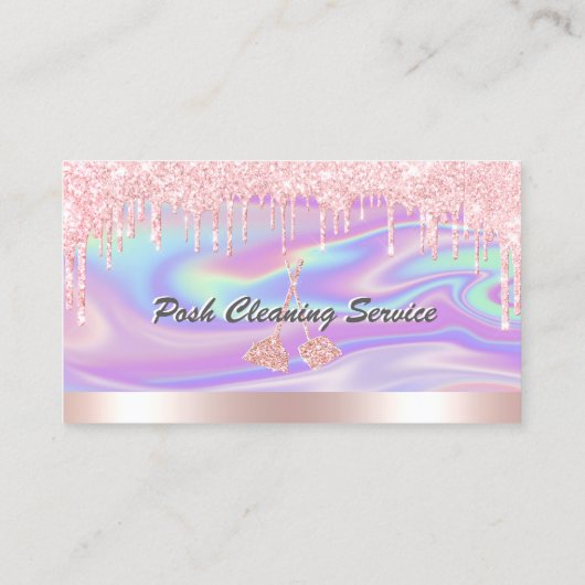 Reinigungsservice Rosa Glitzer Tropfen & Iridescen Visitenkarte (Rückseite)