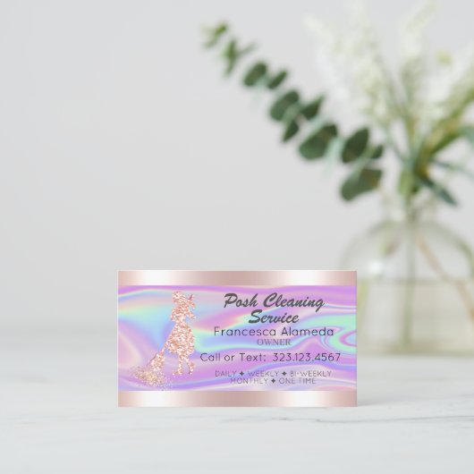 Reinigungsservice Rosa Glitzer Tropfen & Iridescen Visitenkarte (Stehend Vorderseite)