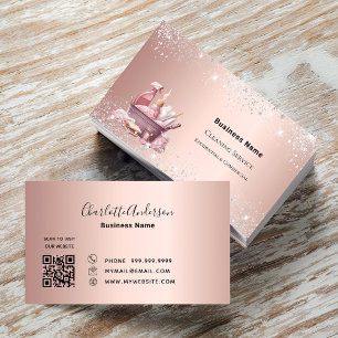 Reinigungsservice Rose Gold Glitzern Staub QR-Code Visitenkarte