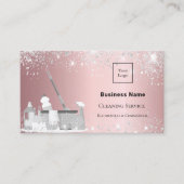 Reinigungsservice Schwarz Glitzer Staublogo QR Visitenkarte (Vorderseite)