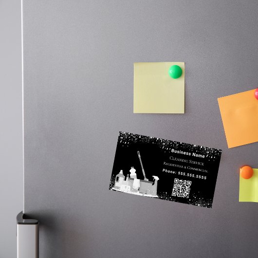 Reinigungsservice Schwarzer Glitzer Staub QR-Code Magnetische Visitenkarte