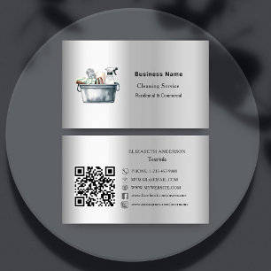 Reinigungsservice Silber QR Social Media Premium Visitenkarte