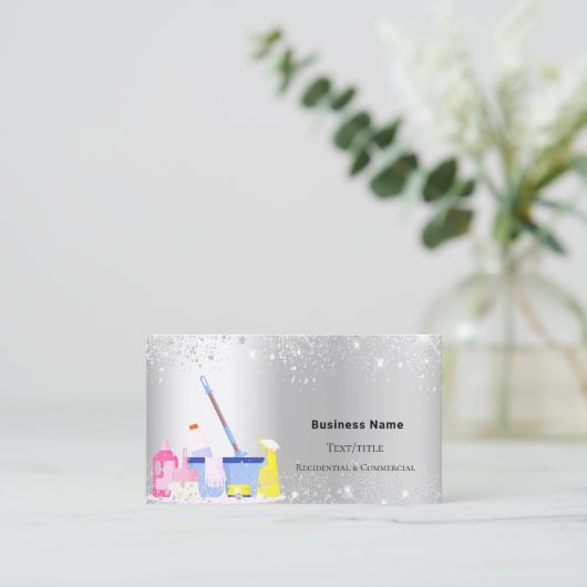 Reinigungsservice Silberstaub QR-Glitzer Visitenkarte (Stehend Vorderseite)