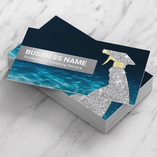 Reinigungsservice Silver Spray Flasche Blaues Wass Visitenkarte