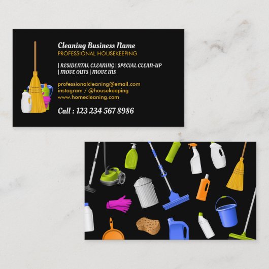 Reinigungsservice Standard Black Visitenkarte (Vorne/Hinten)