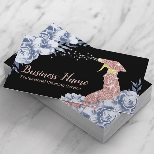 Reinigungsservice Vintag Blue Floral Visitenkarte