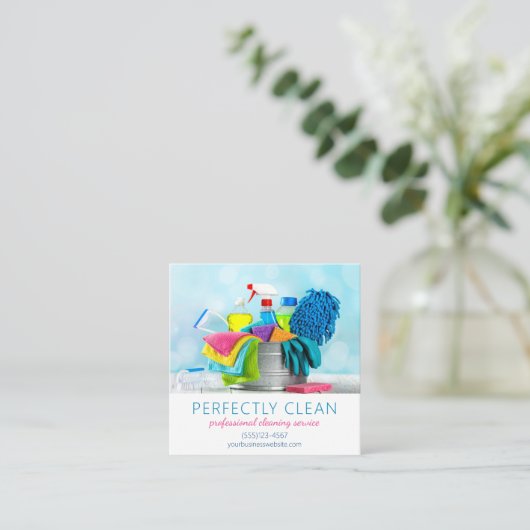 Reinigungsservice Wohnungsbedarf Quadratische Visitenkarte (Stehend Vorderseite)