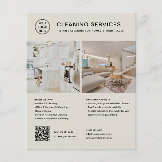 Reinigungsservices Logo Foto QR-Code Flyer (Vorne)