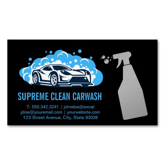 Reinigungstauchflasche | Carwash-Logo-Visitenkarte Magnetische Visitenkarte (Vorderseite)
