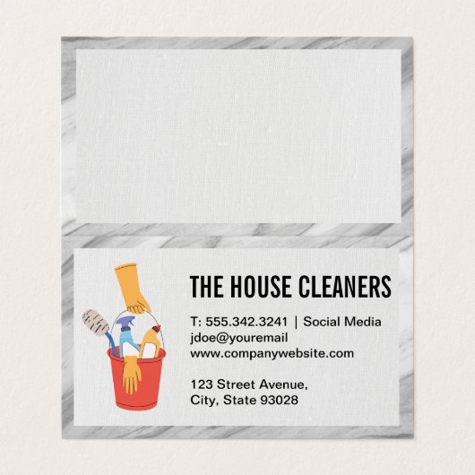 Reinigungstools im Eimer Visitenkarten (Außenseite Aufgefaltet)