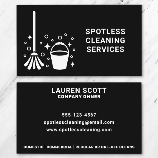 Reinigungstupfer Mopp und Eimer fett schwarz Visitenkarte