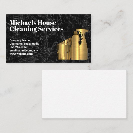 Reinigungswerkzeuge | Golden | Schwarzer Marmor Visitenkarte (Vorne/Hinten)