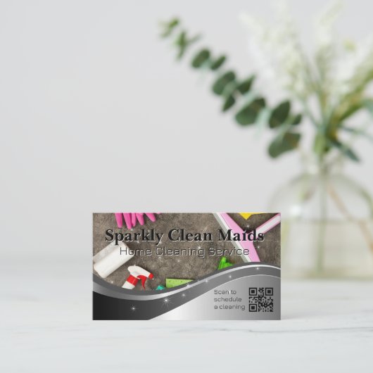 Reinigungswerkzeuge | Qr-Code Visitenkarte (Stehend Vorderseite)