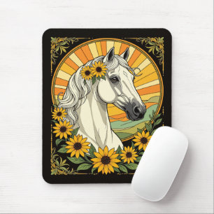 Reinrassige Pferde und Mit Augen schwarze Susan-Bl Mousepad