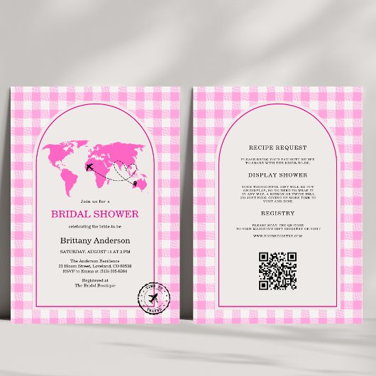 Reise-Abenteuer Gingham Brautparty QR-Code Einladung