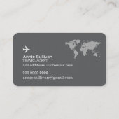 Reise Agent Flugzeug Weltkarte Grau Visitenkarte (Rückseite)