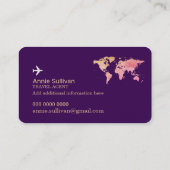Reise-Agent Flugzeug Weltkarte Lila Visitenkarte (Rückseite)