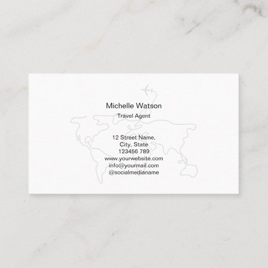 Reise-Agent World Map Airplane-Vacacation Business Visitenkarte (Rückseite)